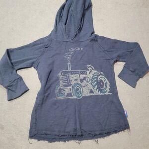Charlie Rocket Hoodie Boys Blue Tractor Graphic‎ Thermal Distressed USA Gorpcore